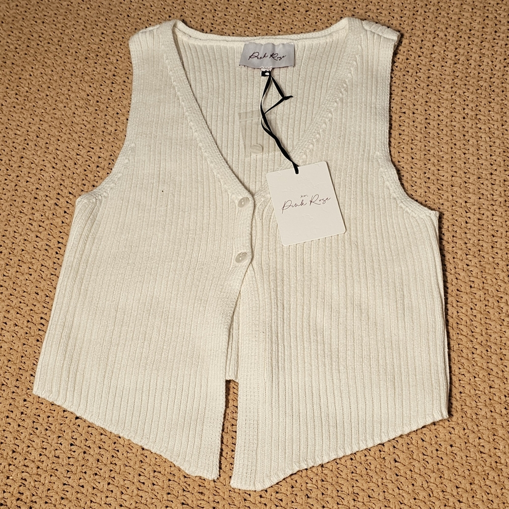 NWT Pink Rose Cream Ribbed Knit‎ Vest Size Medium